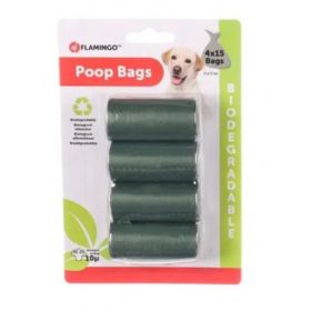   Flamingo bio (lebomló) kutyagumigyűjtő zacskó - zöld 4 x 15 db