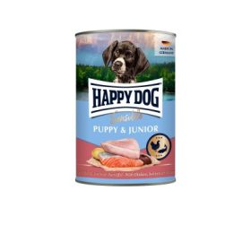   Happy Dog Supreme Sensible Puppy&Junior konzerv, csirke, lazac és burgonya ízesítésű nedves állateledel kölyök és fiatal kutyák számára 6x400 g 85 g